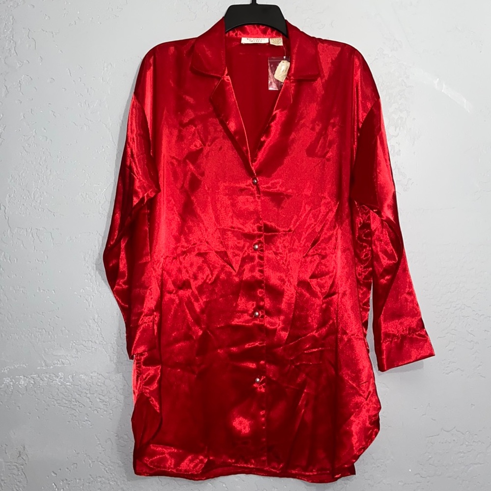 Vintage NWT/NOS Victorias Secret Gold Label Sleep Shirt Long Sleeve Red PS